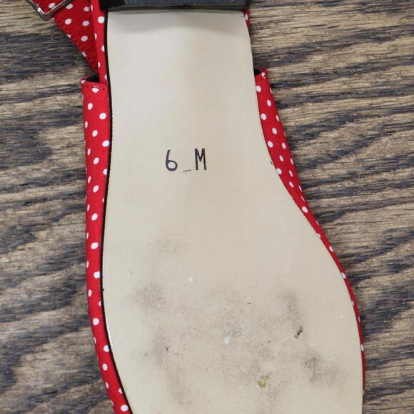 The Tog Shop Womens Vintage Open Toe Flats with Strap Red White Polka Dot 6M - Picture 7 of 7